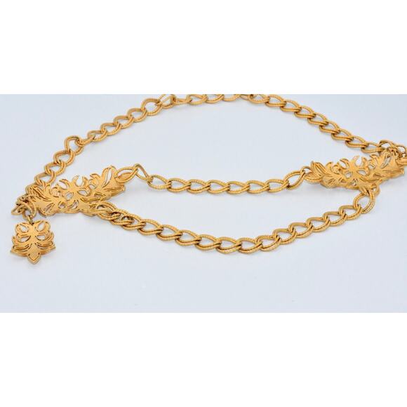 ST. JOHN Turned Brass Double Loops Chain Sculpture Gold Tone Belt 36\